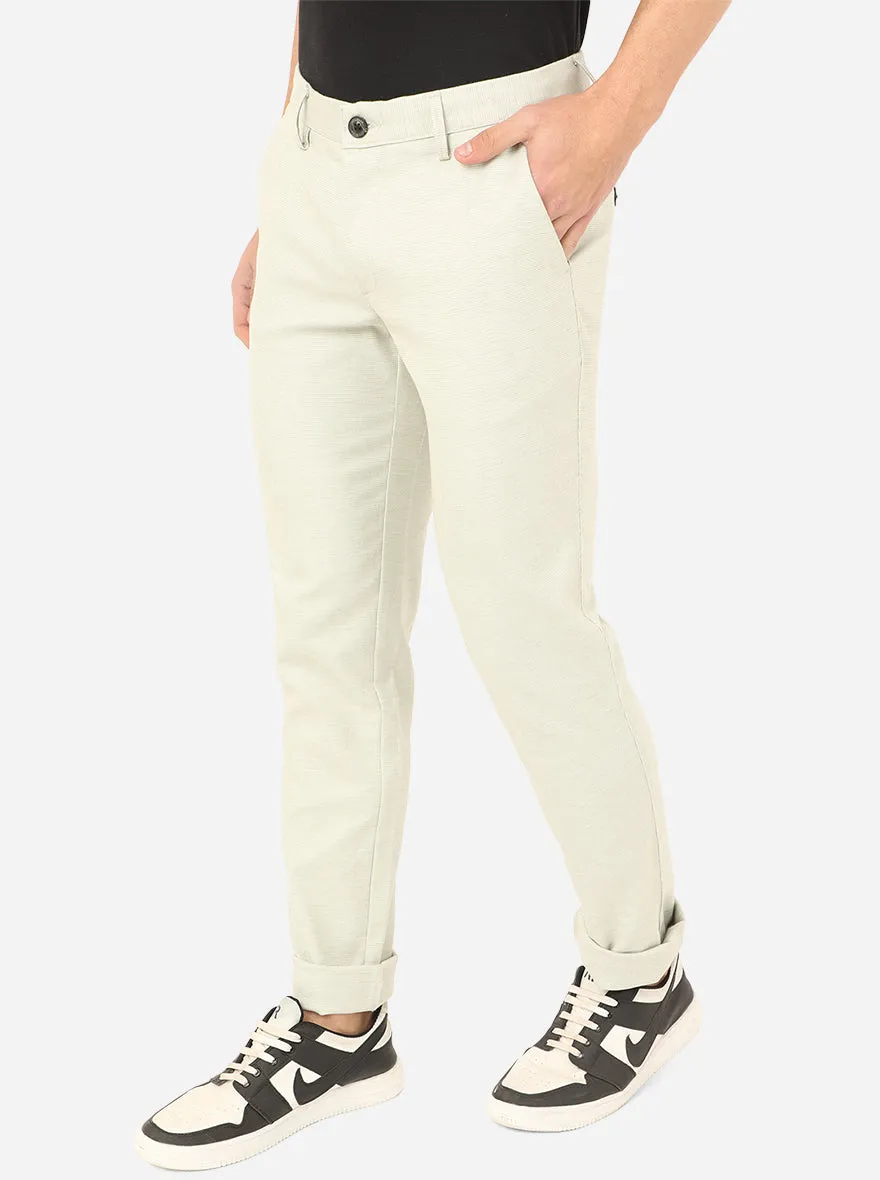 Off-White Solid Uno Fit Casual Trouser | JadeBlue