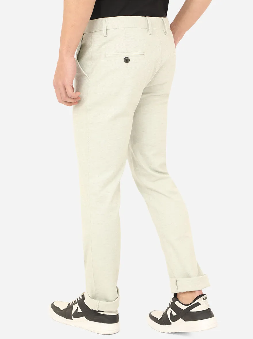 Off-White Solid Uno Fit Casual Trouser | JadeBlue