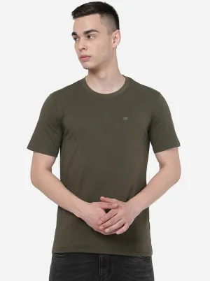Olive Green Solid Slim Fit T-Shirt | JadeBlue