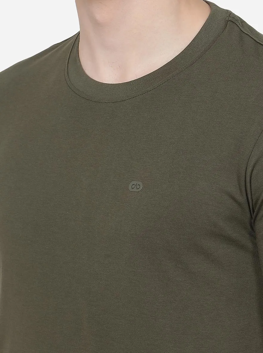 Olive Green Solid Slim Fit T-Shirt | JadeBlue