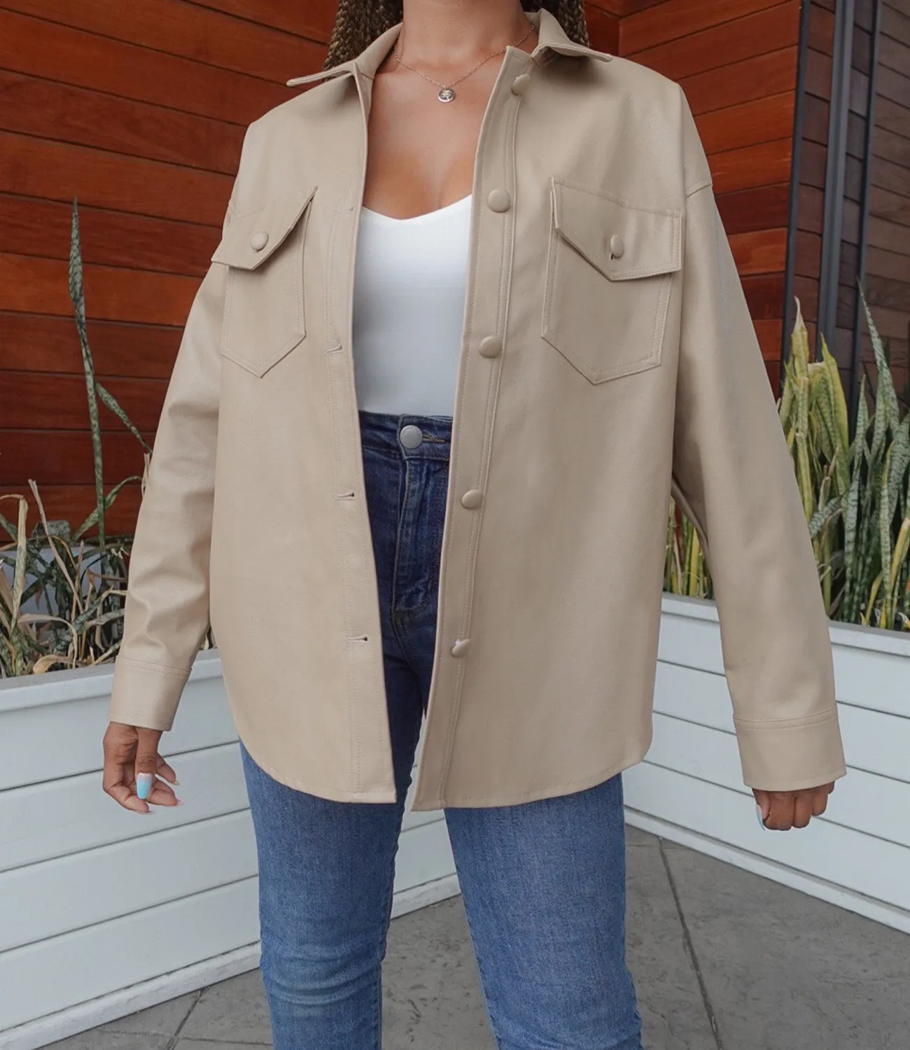 On a Mission Leather Shacket(Beige)