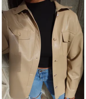 On a Mission Leather Shacket(Beige)