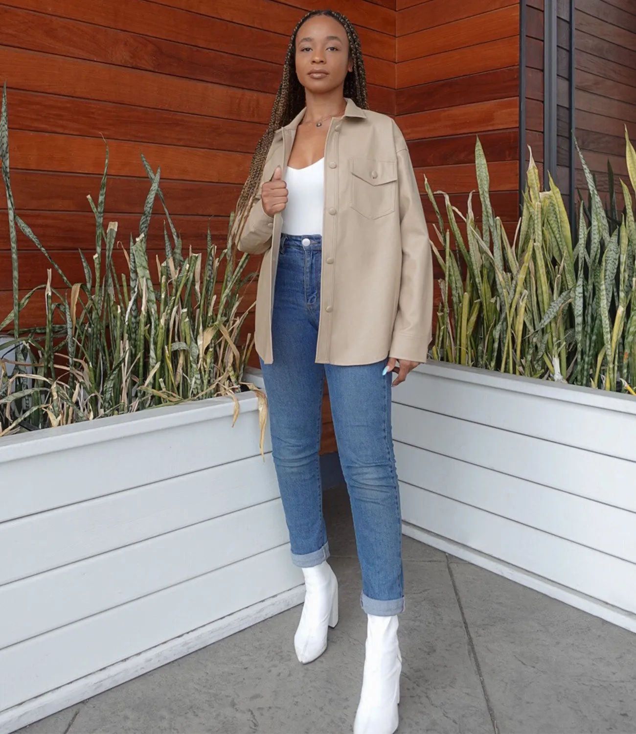 On a Mission Leather Shacket(Beige)