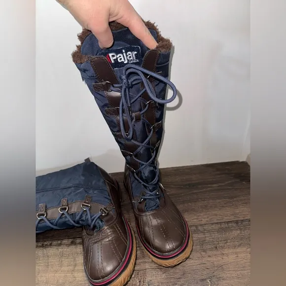 Pajar Grip Boots Women Sz 8-8.5  Blue Sherpa Lined Winter Snow Tall EUC CANADA