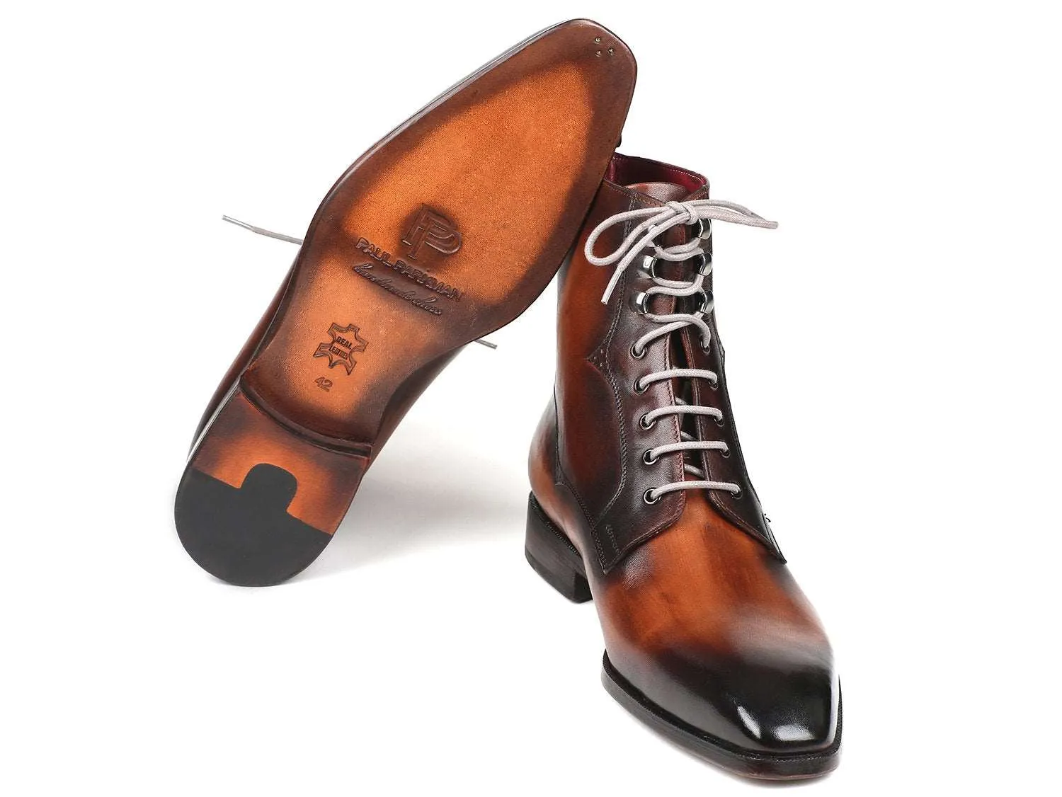 Paul Parkman Brown Burnished Leather Lace-Up Boots