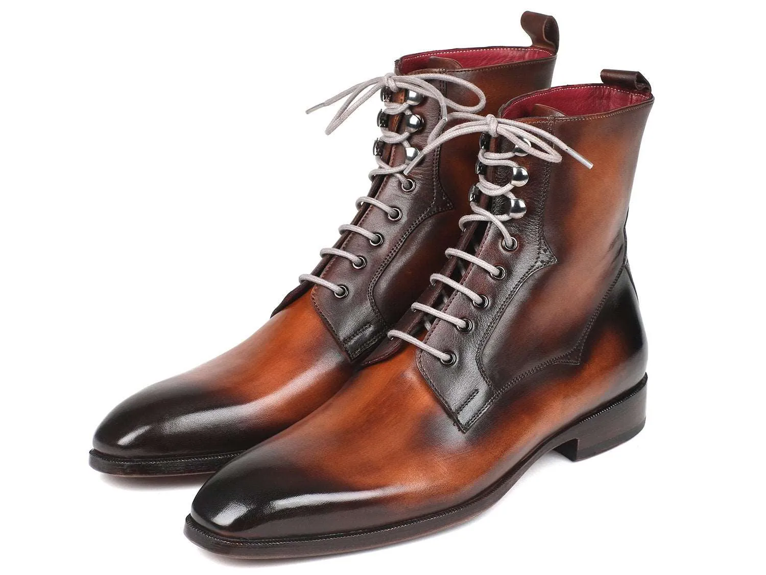 Paul Parkman Brown Burnished Leather Lace-Up Boots