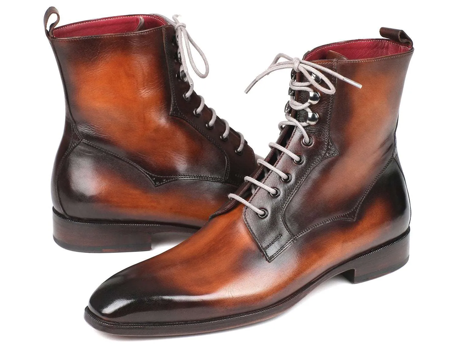 Paul Parkman Brown Burnished Leather Lace-Up Boots