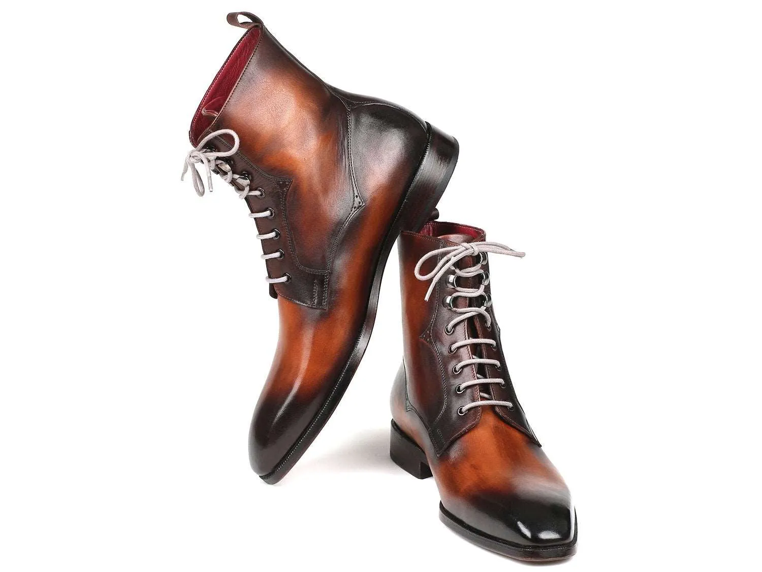 Paul Parkman Brown Burnished Leather Lace-Up Boots