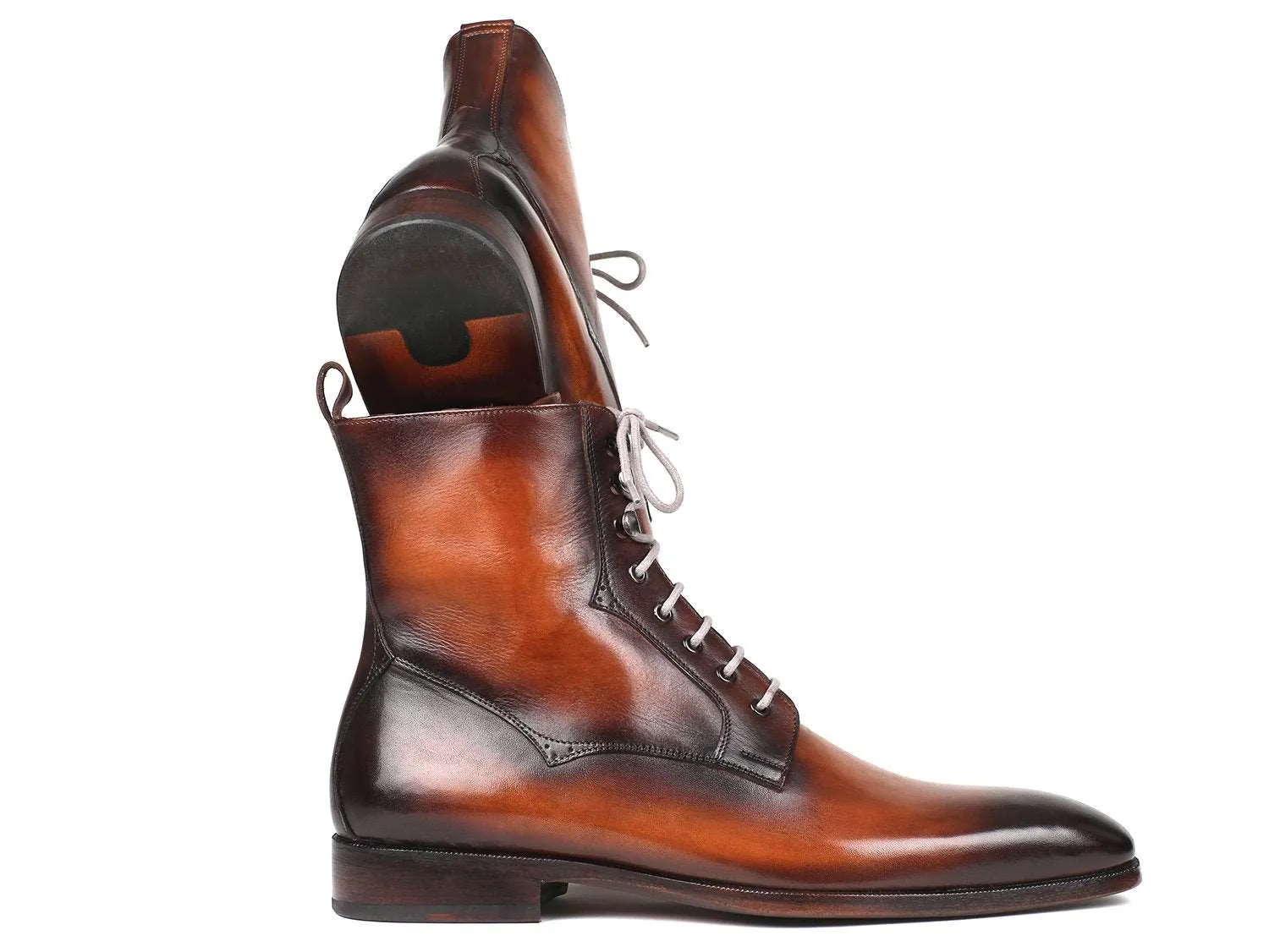 Paul Parkman Brown Burnished Leather Lace-Up Boots