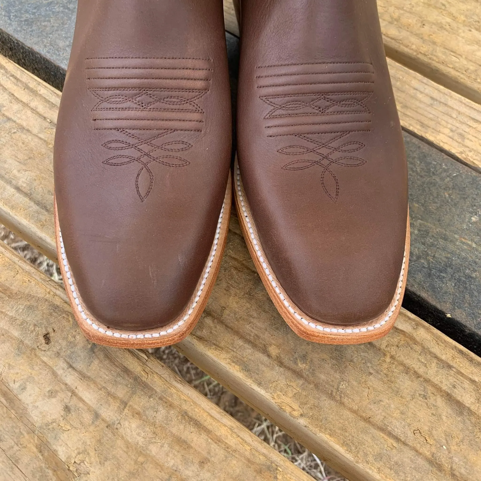 Picosa Creek Boots - Chocolate Mule W/ Yellow or Lime Green Cowhide- The Roughstock