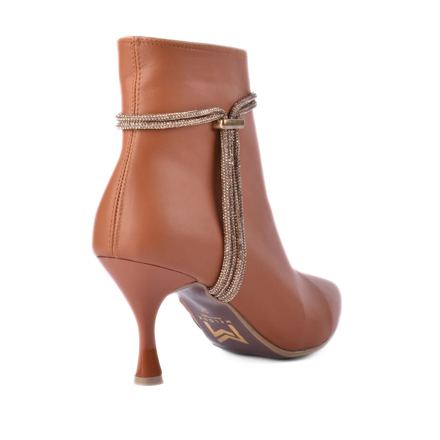 Pointed Heel Leather Ankle Boots With Details
