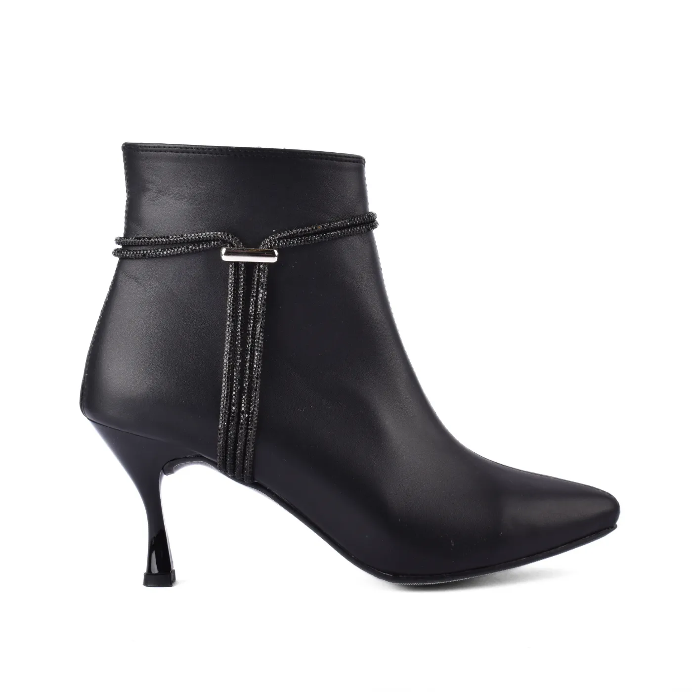 Pointed Heel Leather Ankle Boots With Details