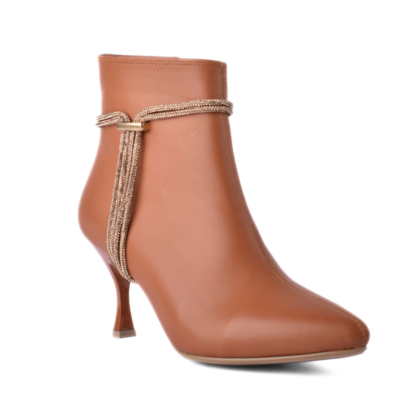 Pointed Heel Leather Ankle Boots With Details