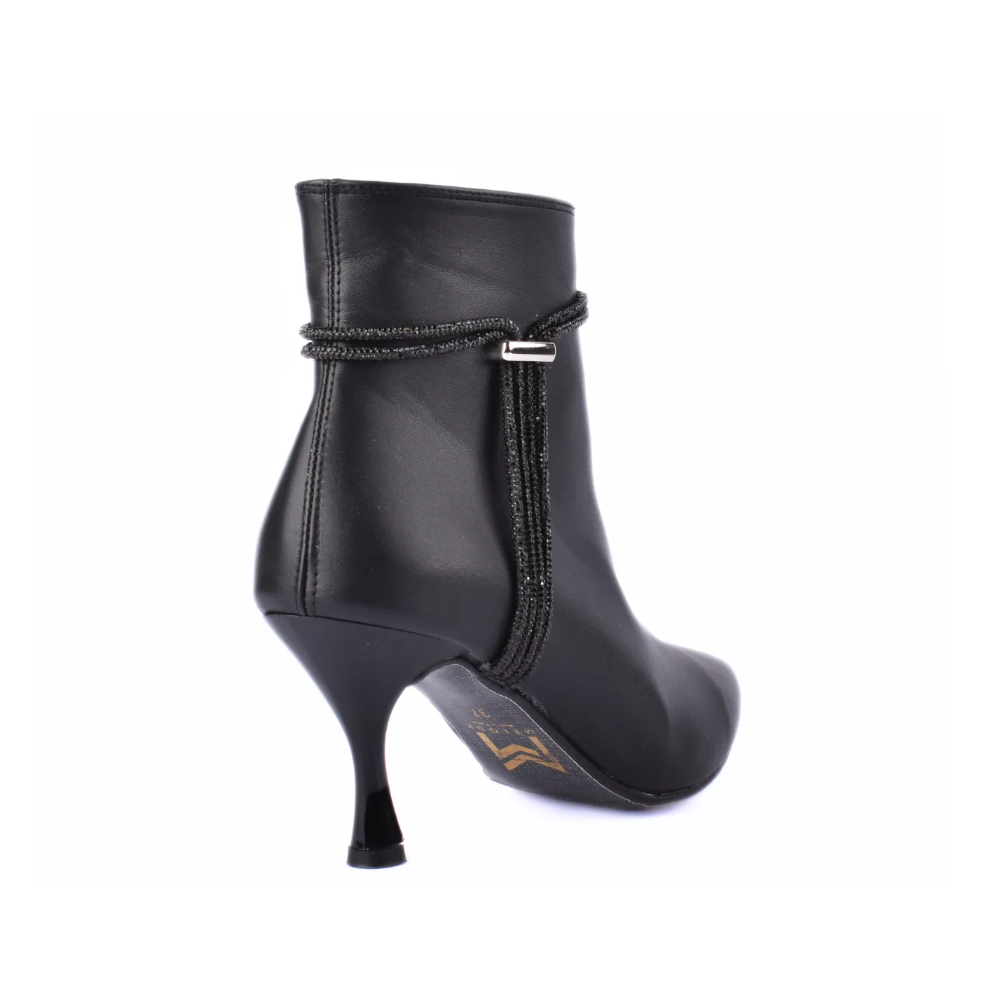 Pointed Heel Leather Ankle Boots With Details