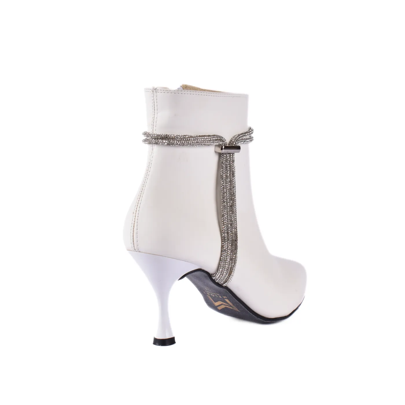 Pointed Heel Leather Ankle Boots With Details