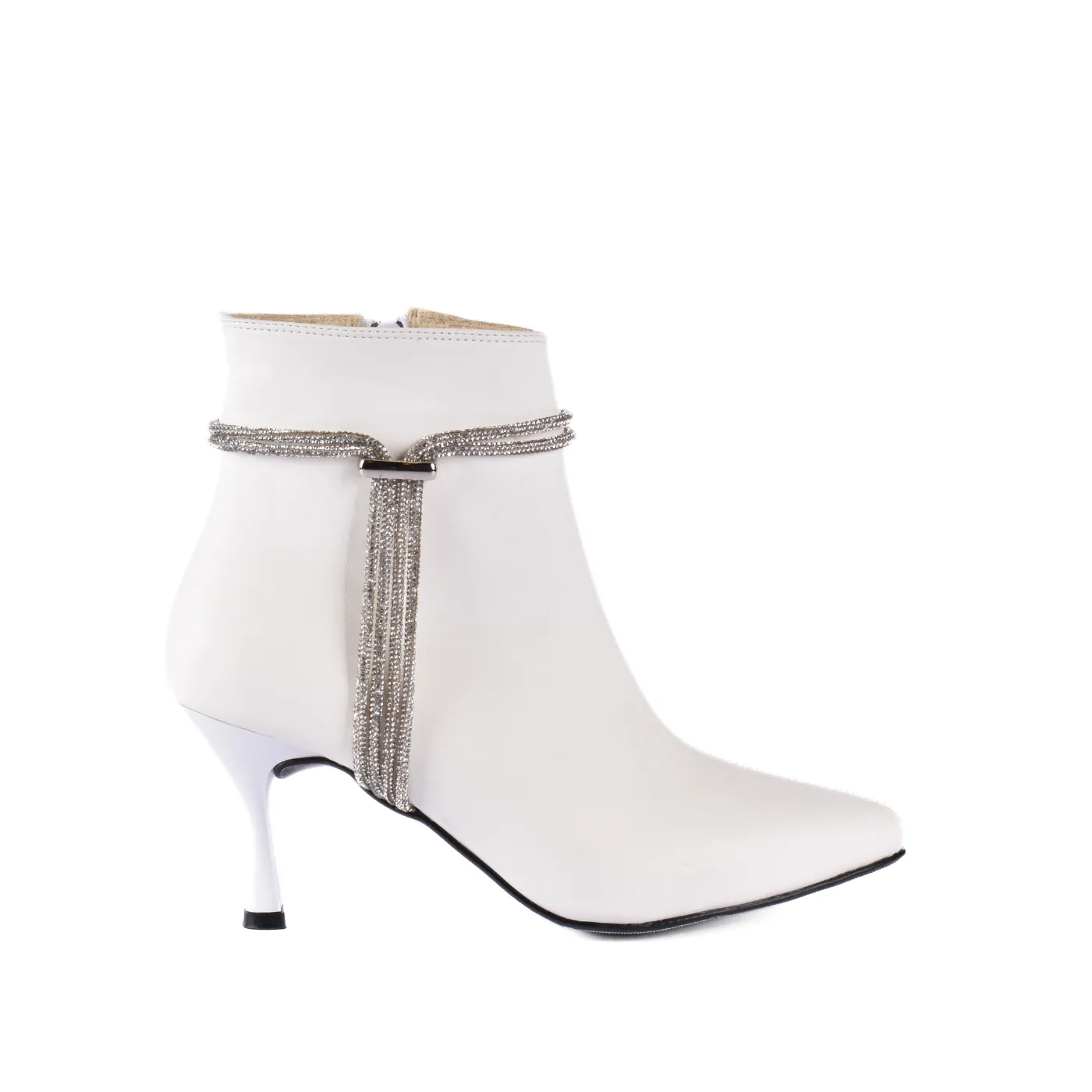 Pointed Heel Leather Ankle Boots With Details