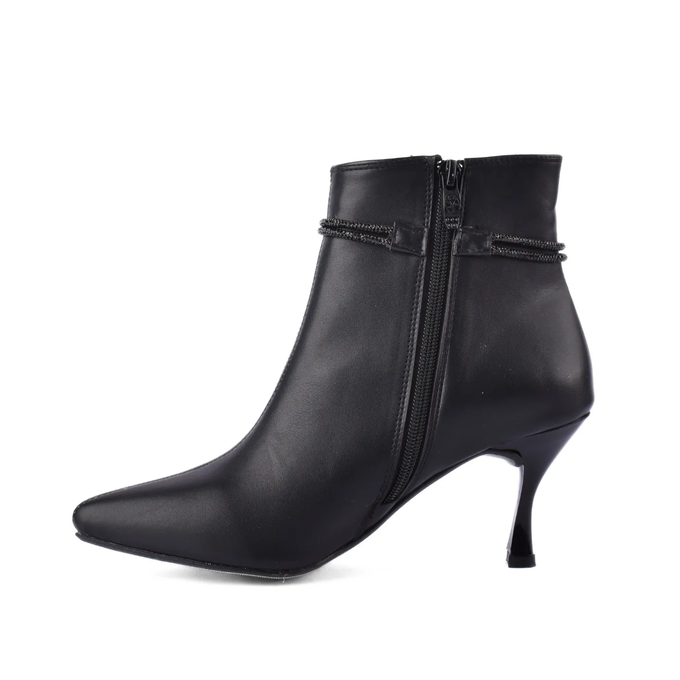 Pointed Heel Leather Ankle Boots With Details