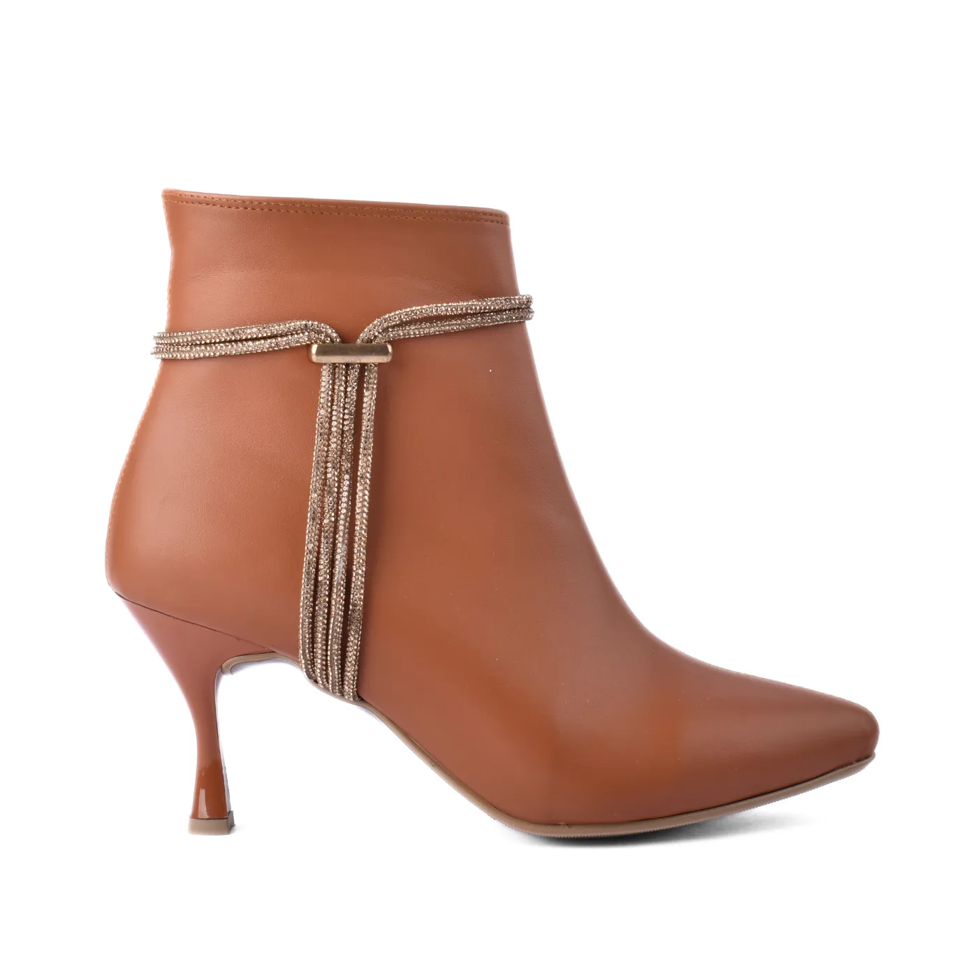 Pointed Heel Leather Ankle Boots With Details