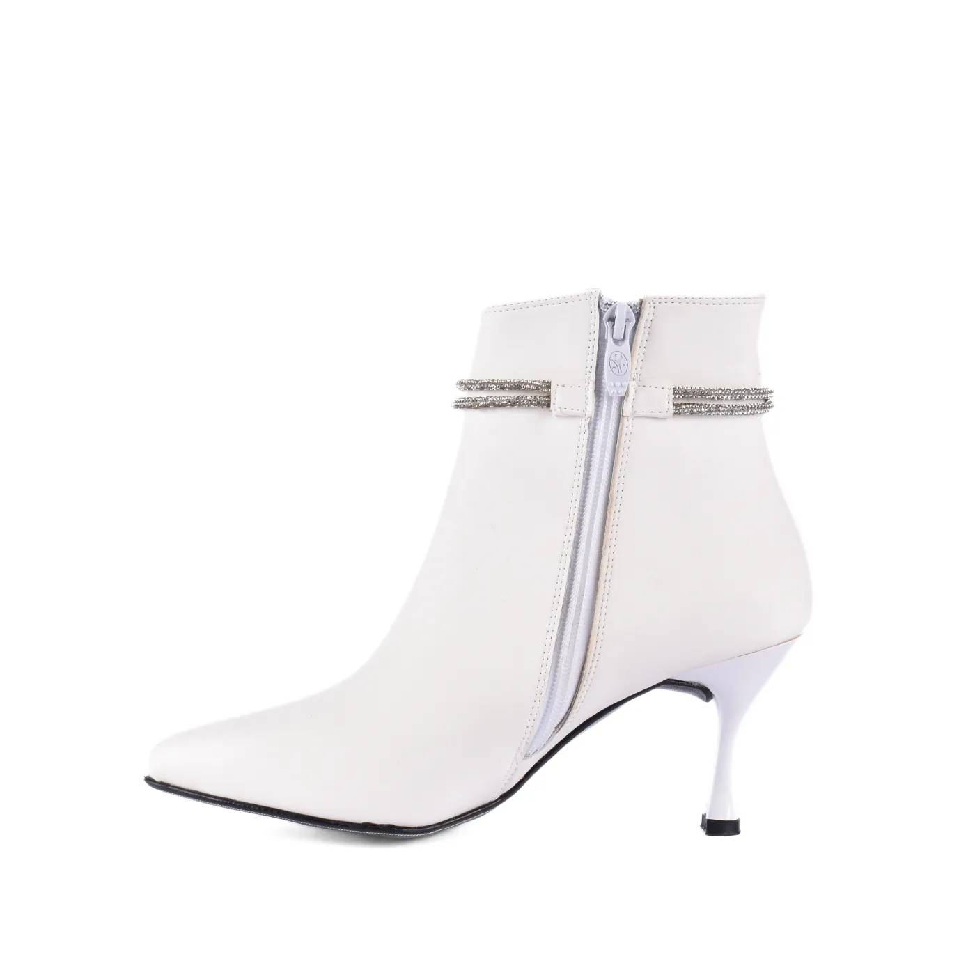 Pointed Heel Leather Ankle Boots With Details