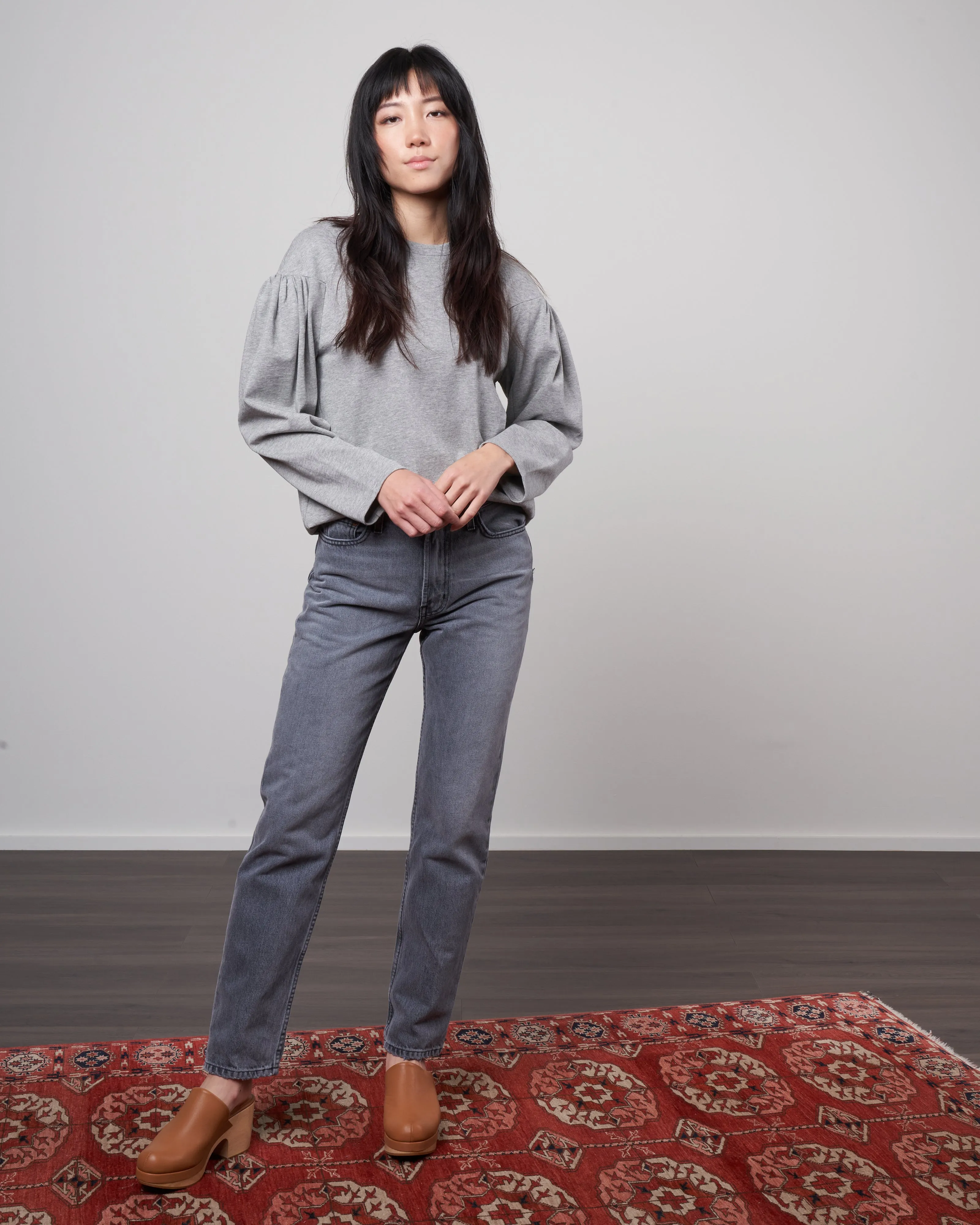 punto milano puff sleeve sweatshirt - heather grey