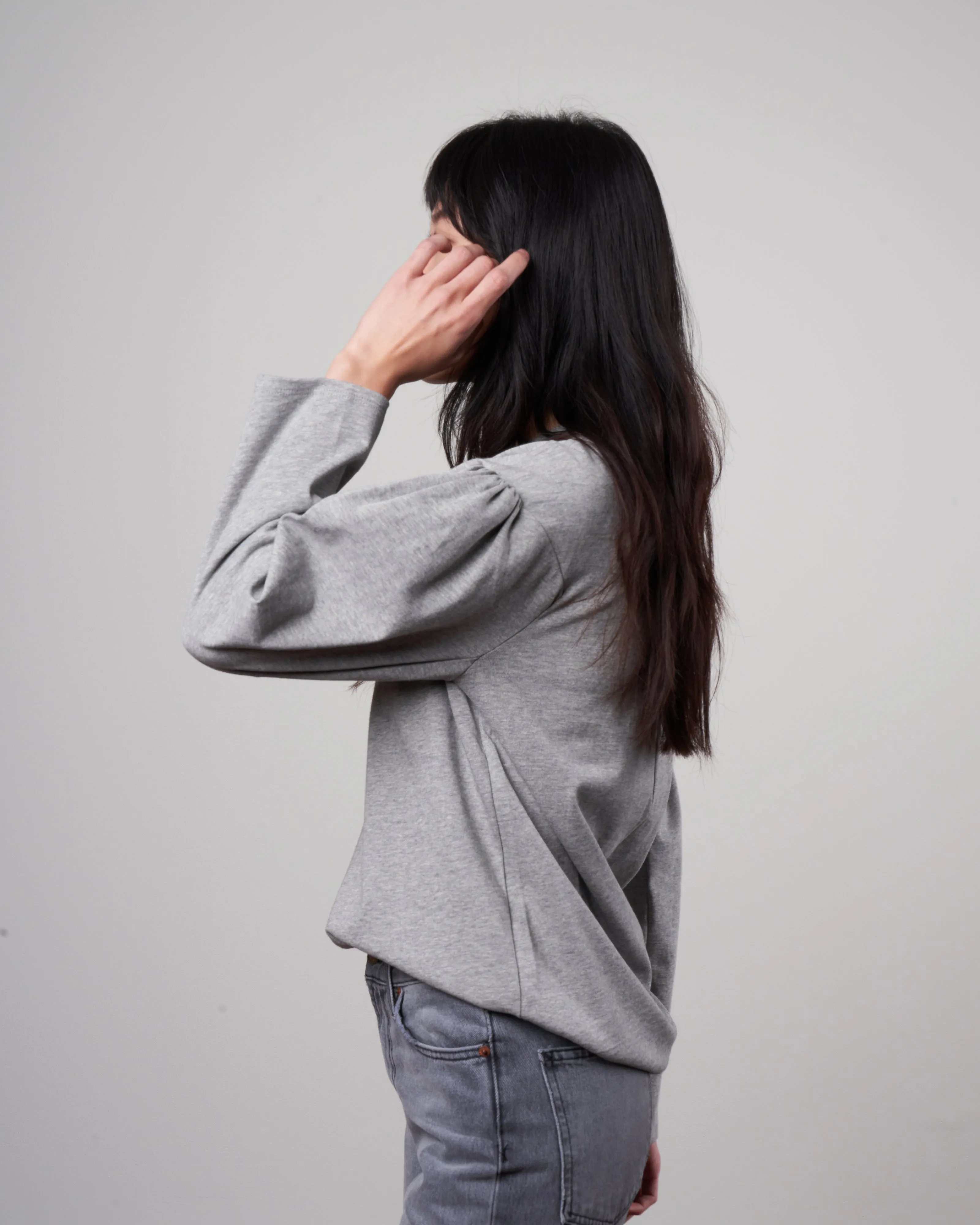 punto milano puff sleeve sweatshirt - heather grey