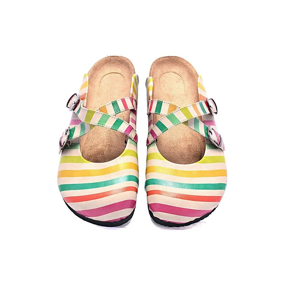 Red, Green, Orange and Colored Stripe and Striped Cream Pattern Clogs - CAL102
