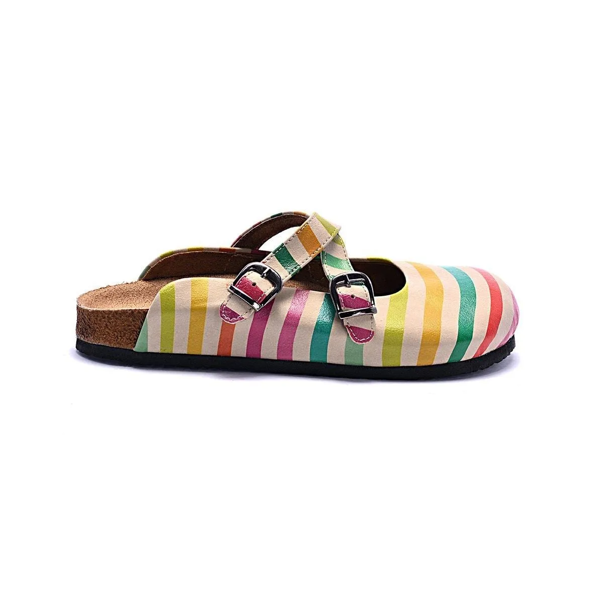 Red, Green, Orange and Colored Stripe and Striped Cream Pattern Clogs - CAL102