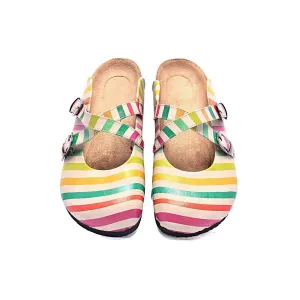 Red, Green, Orange and Colored Stripe and Striped Cream Pattern Clogs - CAL102