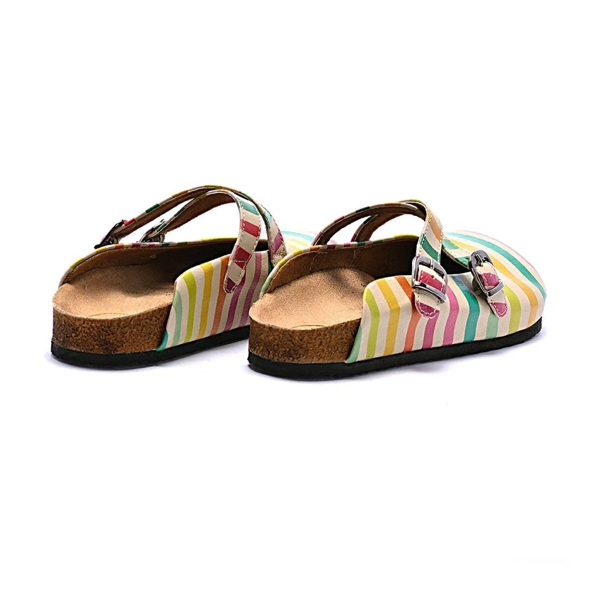 Red, Green, Orange and Colored Stripe and Striped Cream Pattern Clogs - CAL102