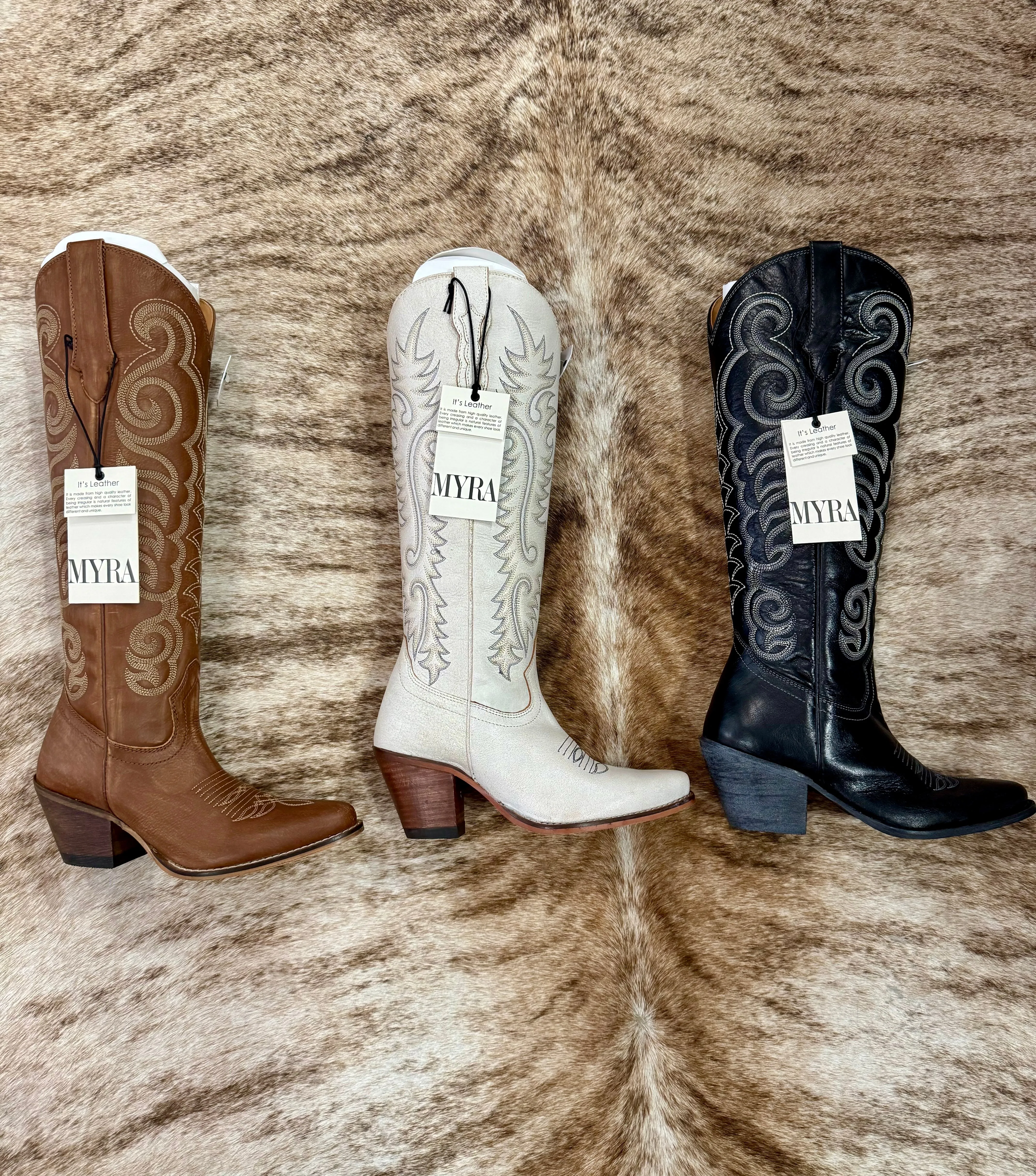 RESTOCK MYRA Ivory Embroidered Leather Boots