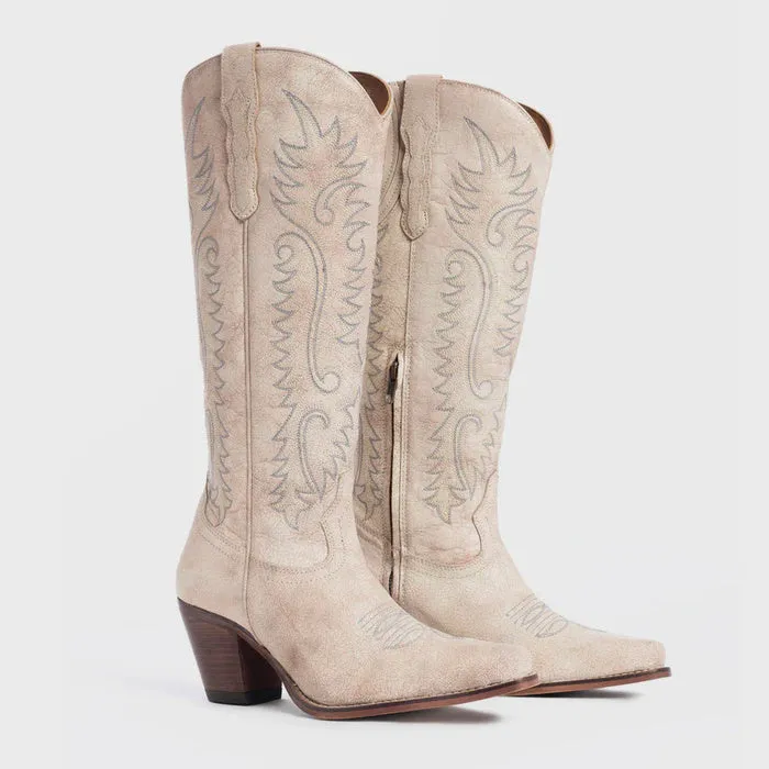 RESTOCK MYRA Ivory Embroidered Leather Boots