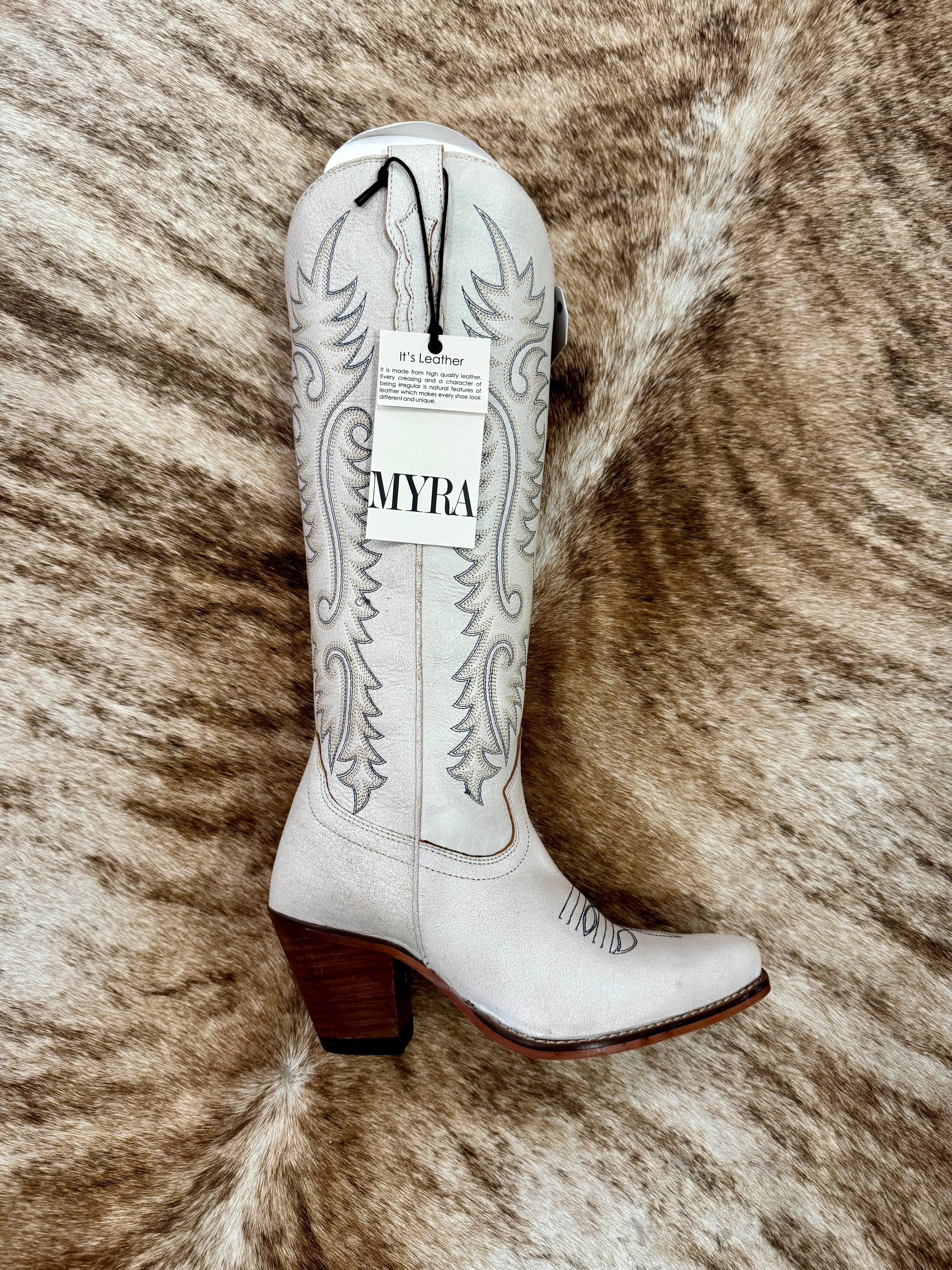 RESTOCK MYRA Ivory Embroidered Leather Boots