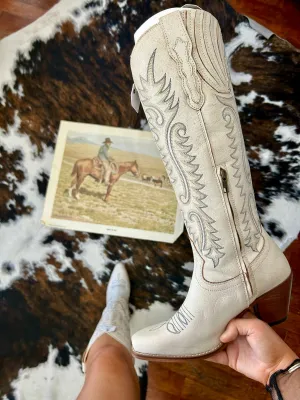 RESTOCK MYRA Ivory Embroidered Leather Boots