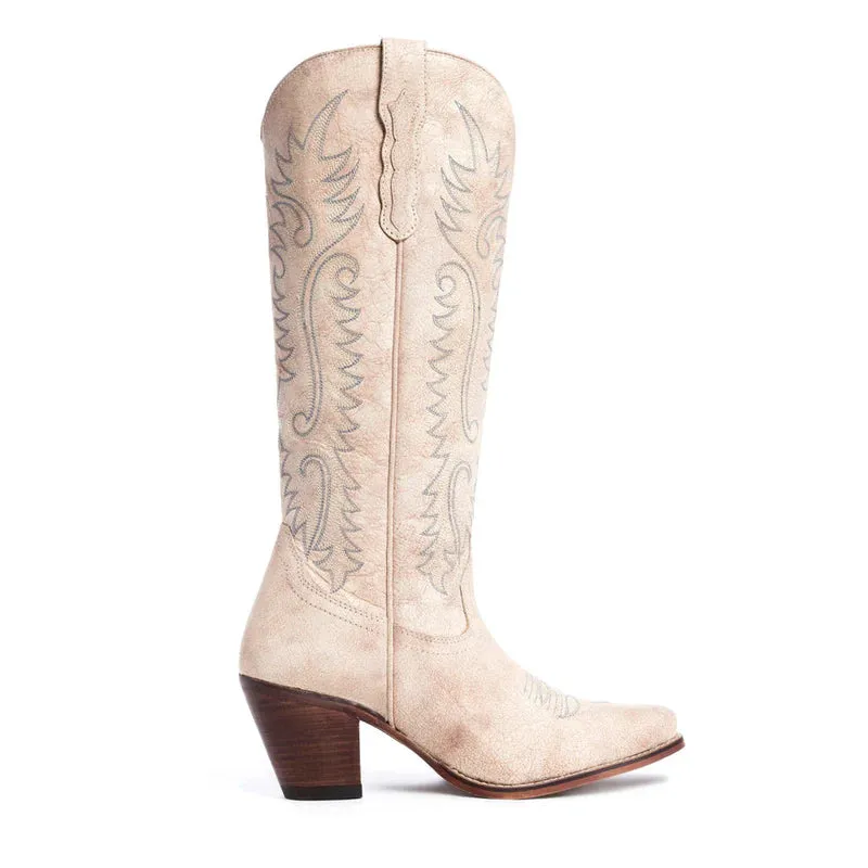 RESTOCK MYRA Ivory Embroidered Leather Boots