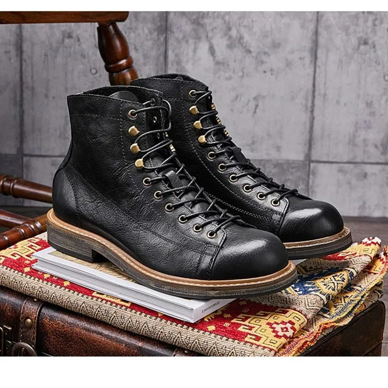 Retro Big Round Toe Men Work Boots