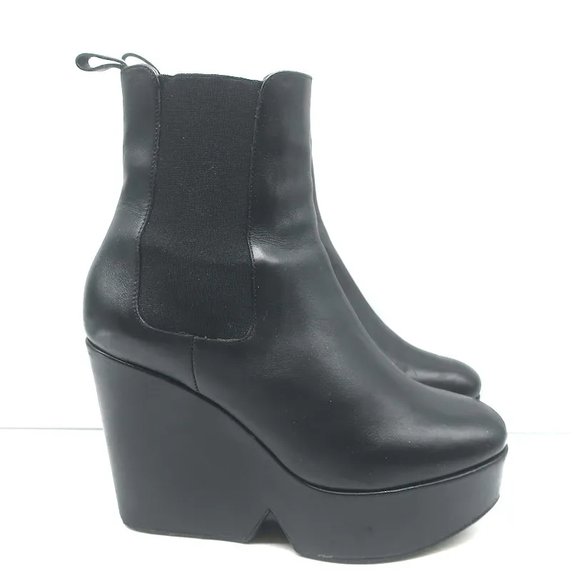 Robert Clergerie Beatrice Platform Wedge Ankle Boots Black Leather Size 36.5