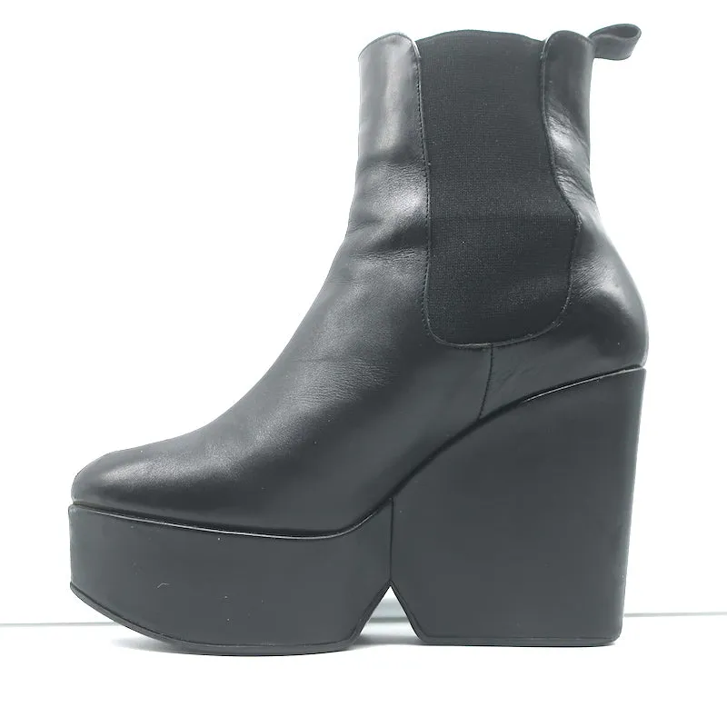 Robert Clergerie Beatrice Platform Wedge Ankle Boots Black Leather Size 36.5