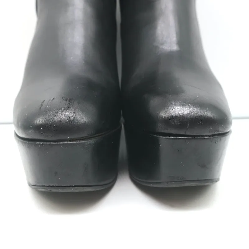 Robert Clergerie Beatrice Platform Wedge Ankle Boots Black Leather Size 36.5