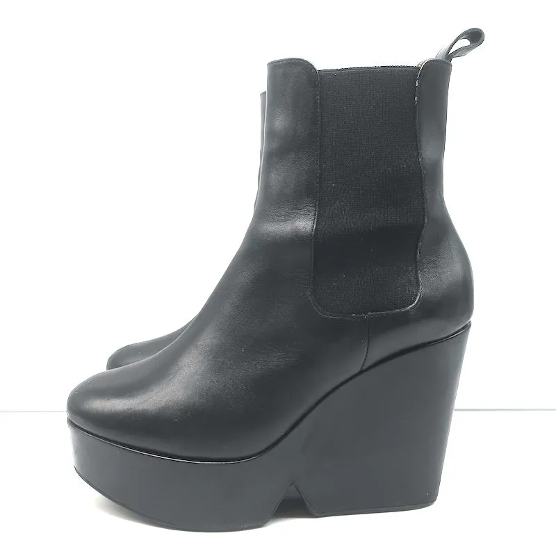 Robert Clergerie Beatrice Platform Wedge Ankle Boots Black Leather Size 36.5