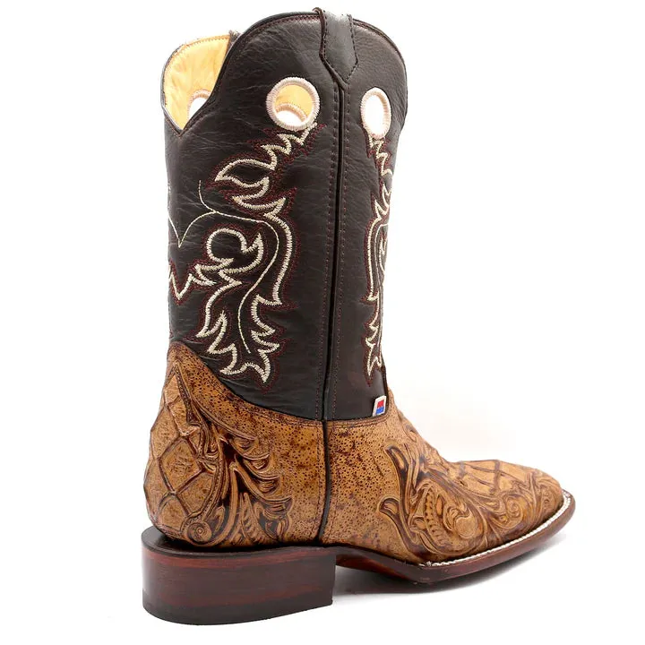 RockinLeather Men's Capuccino Stamped Cowhide Leather Boot