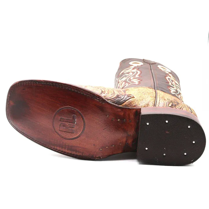 RockinLeather Men's Capuccino Stamped Cowhide Leather Boot
