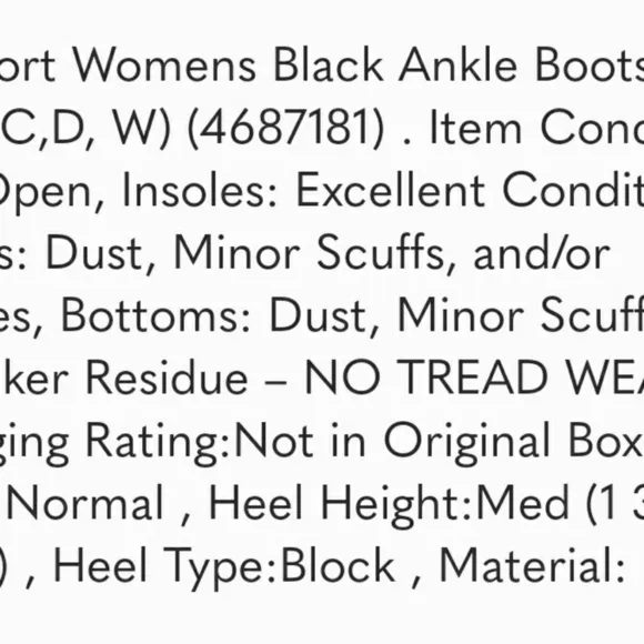 𝅺rockport Womens Black Ankle Boots Size 7 Wide (C,D, W)
