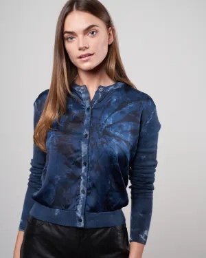 round neck cardigan with sunflowers silk in front and new camouflage effect in the back - deep v00953
