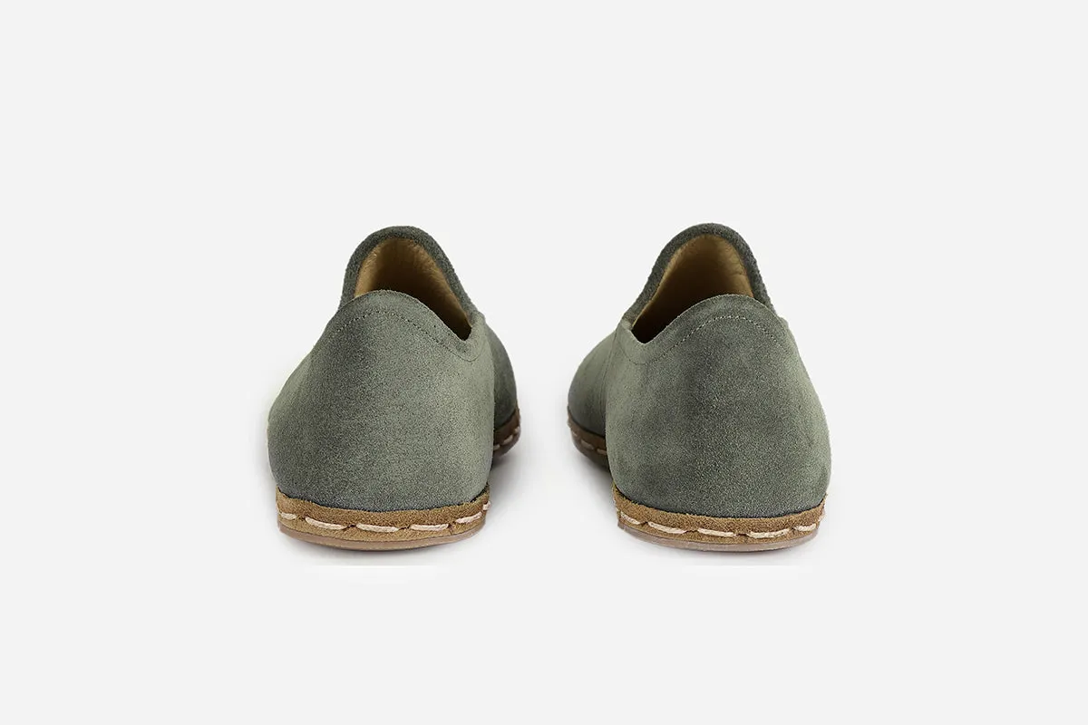 Sage Green Handmade Suede Loafers (Women's)