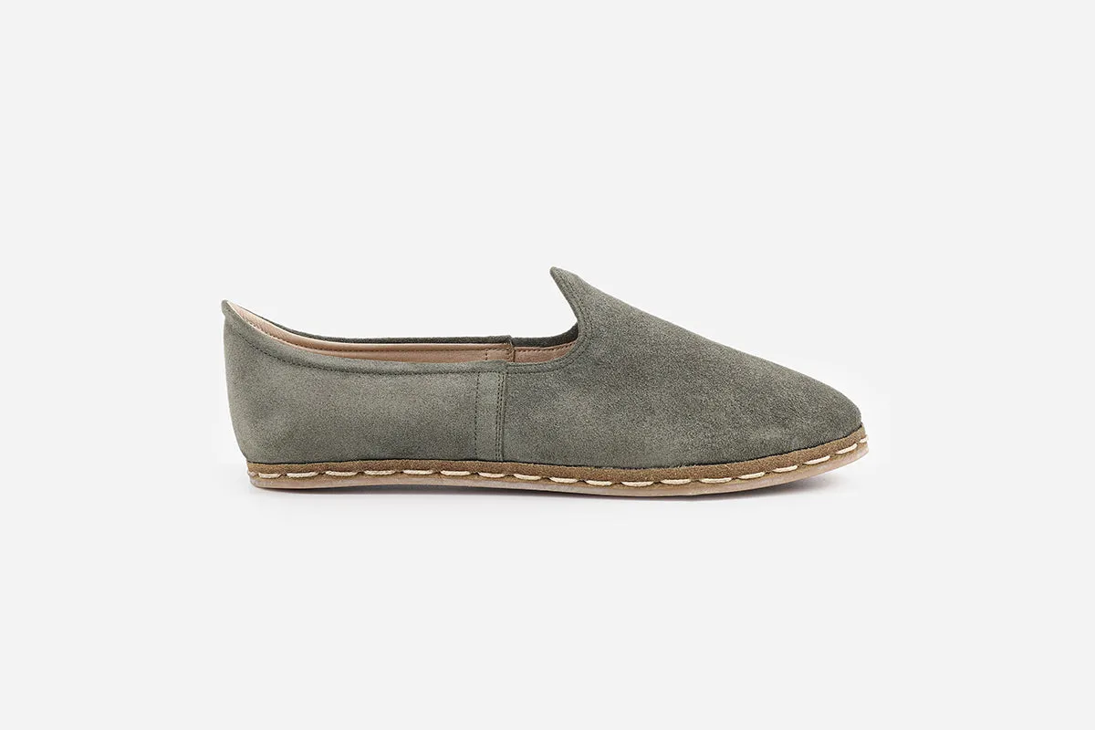 Sage Green Handmade Suede Loafers (Women's)