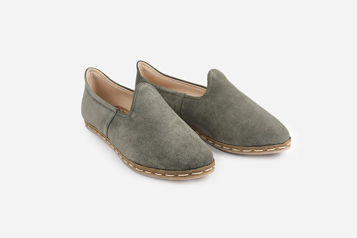 Sage Green Handmade Suede Loafers (Women's)