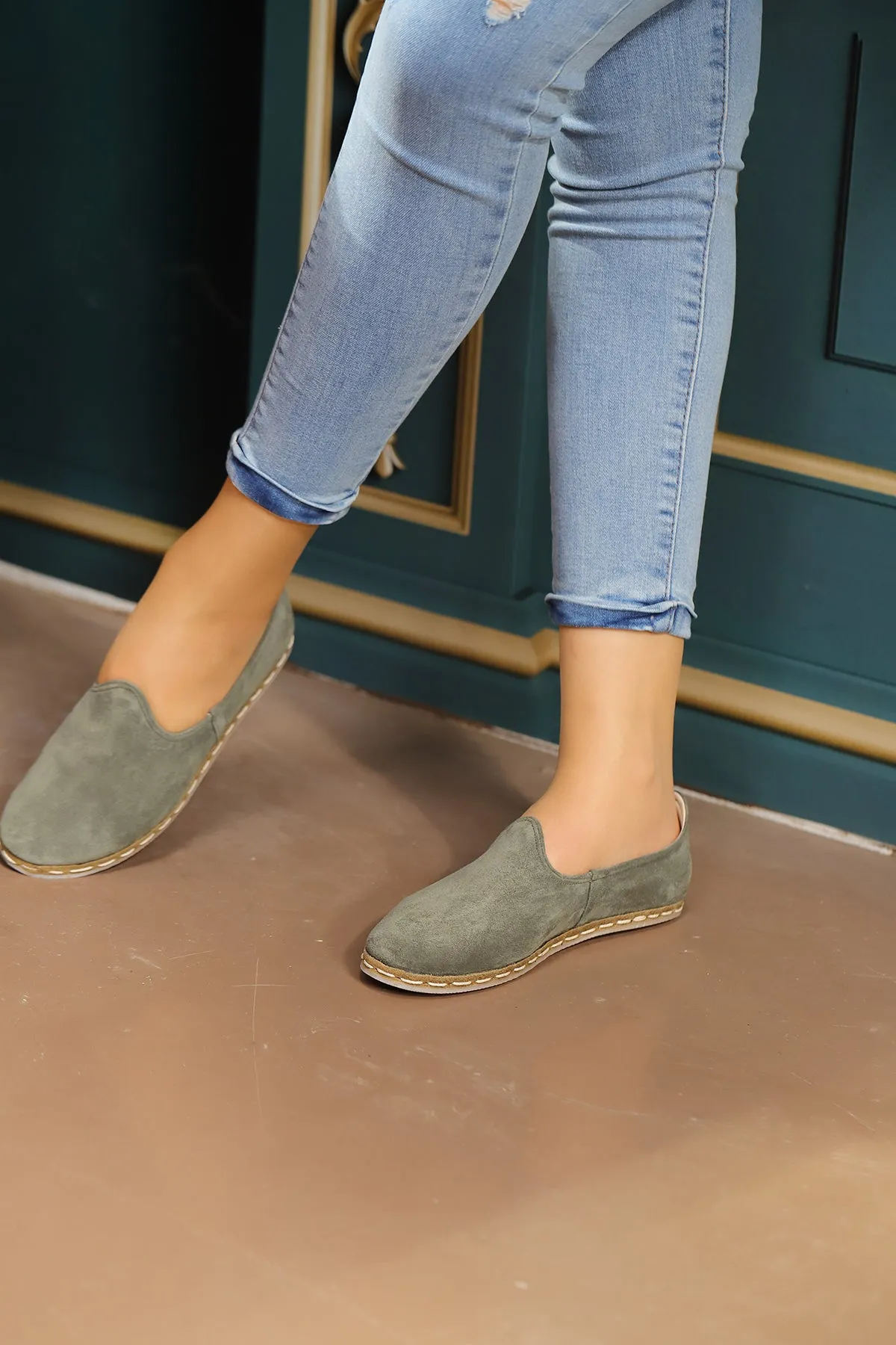 Sage Green Handmade Suede Loafers (Women's)
