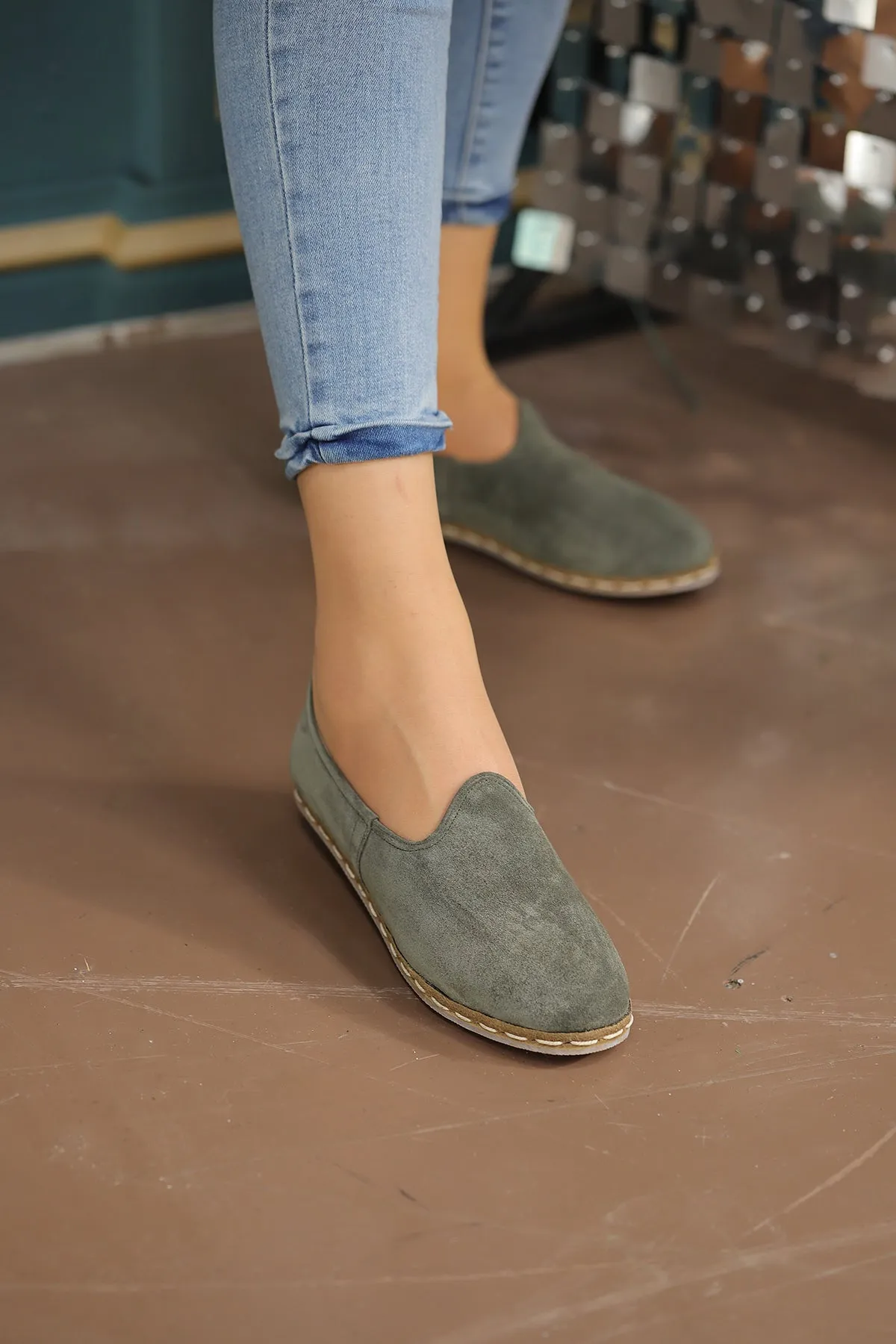 Sage Green Handmade Suede Loafers (Women's)