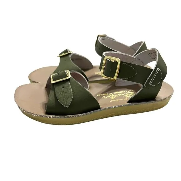 Salt Water Sun-San Sz 10 Olive Green Leather Surfer Sandals