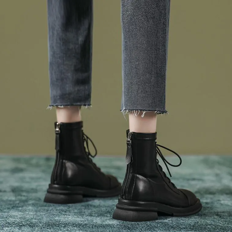 Small Feet Ladies Lace Up Ankle Boots With Zipper MS200